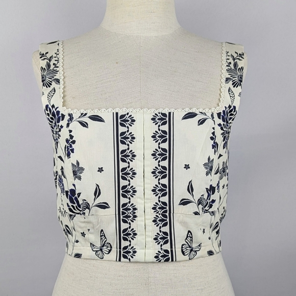 Avec Les Filles Corset Top Cropped Square Neck Sleeveless Floral Natural M NWT - Picture 3 of 16
